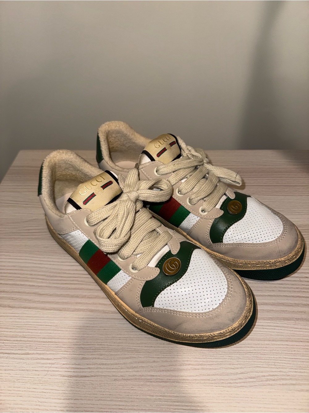 Gucci White Sneakers with Green and Red Web Stripe ladies 39
